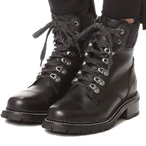 Pre-loved Frye Boots Samantha Hiker Black Leather Lace-Up